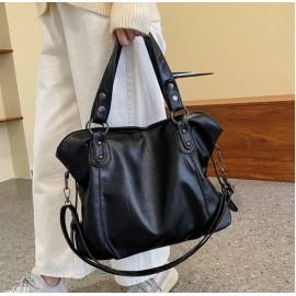 Large Capacity Black Shoulder Bags For Women Large Shopper Bag Solid Color Soft Leather Crossbody Handbag Lady Travel Tote Bag