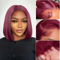 Trueme 99J Burgundy Red Short Straight Bob Wig Lace Front Human Hair Wigs For Women 13x5x1 Pre Plucked Brazilian Bob Lace Wigs