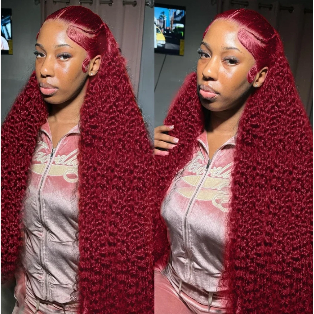 30 42 Inch 99J Burgundy 13x6 HD Lace Frontal Human Hair Wigs Red Curly 13X4 Colored Deep Wave 13x4 Lace Front Human Hair Wigs