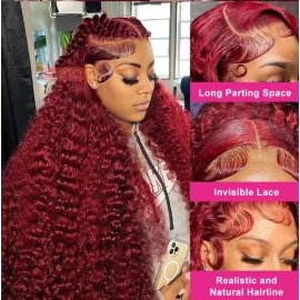 30 42 Inch 99J Burgundy 13x6 HD Lace Frontal Human Hair Wigs Red Curly 13X4 Colored Deep Wave 13x4 Lace Front Human Hair Wigs