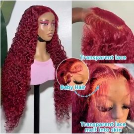 30 42 Inch 99J Burgundy 13x6 HD Lace Frontal Human Hair Wigs Red Curly 13X4 Colored Deep Wave 13x4 Lace Front Human Hair Wigs