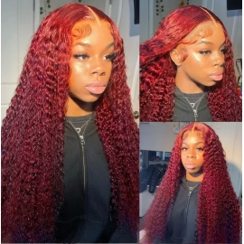 30 42 Inch 99J Burgundy 13x6 HD Lace Frontal Human Hair Wigs Red Curly 13X4 Colored Deep Wave 13x4 Lace Front Human Hair Wigs