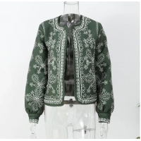 Vintage Print Round Neck Cropped Cotton Coats Women Elegant Full Lantern Sleeves Short Jackets Fall Winter Lady Chic Streetwear