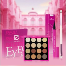 Eyeshadow Palette, 16 Color Matte Shimmer Eeyeshadow Palette with Eyeliner Eye Brush, 3 PCS Kit